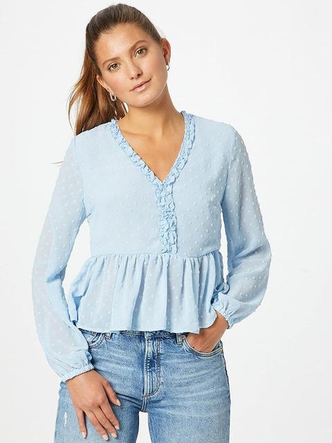 Hailys Hailys Bluse babydoll Baby blau Volant Rüschen boho S/M Size L