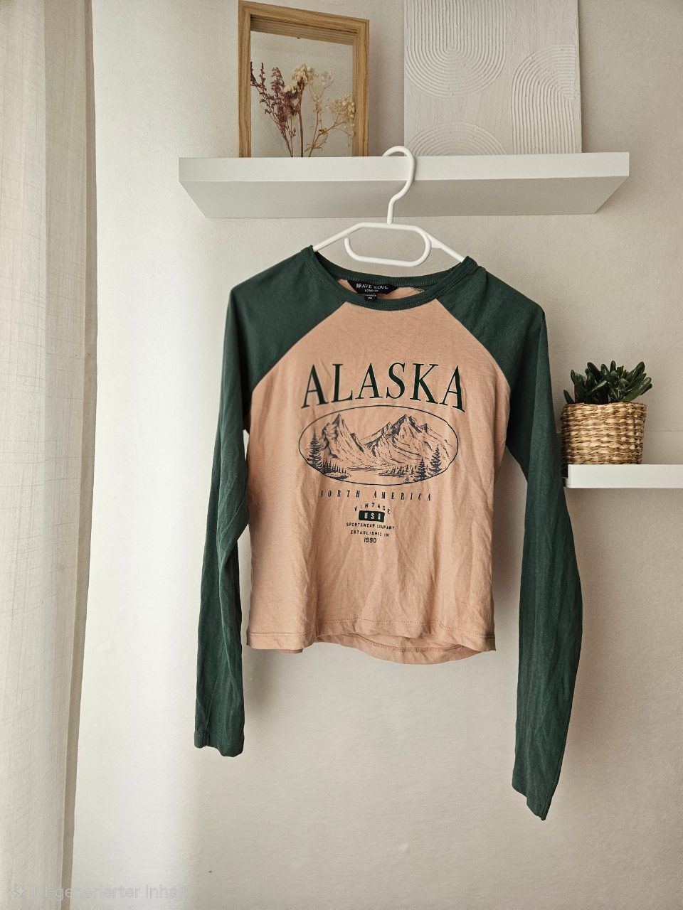 brave soul Brave Soul Longsleeve „Alaska“ Vintage USA Grün Beige M Size M