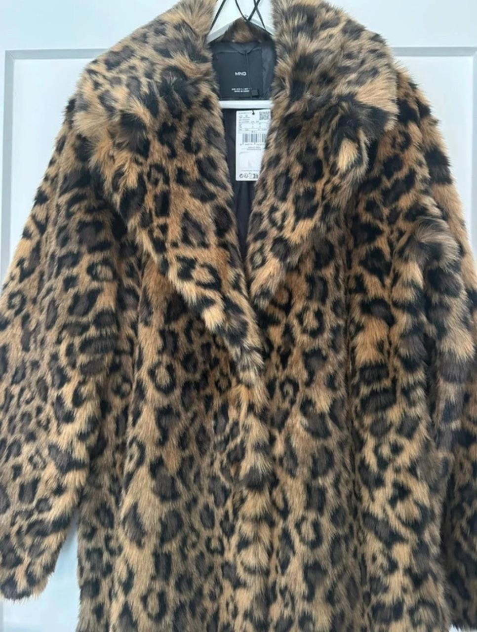 Mango Damen Mantel Kunstfell Fauxfur Gr.S braun beige Leo