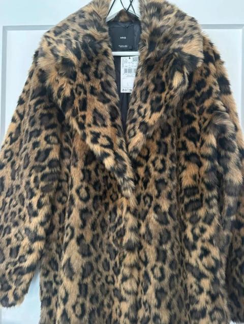 Mango Mango Damen Mantel Kunstfell Fauxfur Gr.S braun beige Leo Size S