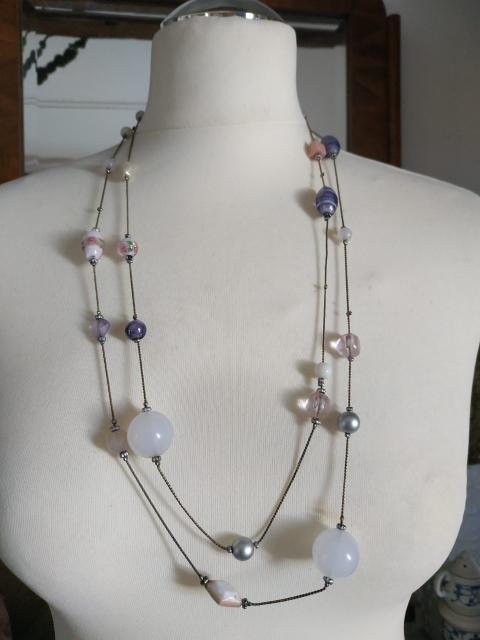 Vintage Vintage Halskette Lila Rosa Glasperlen Rosen sehr lang