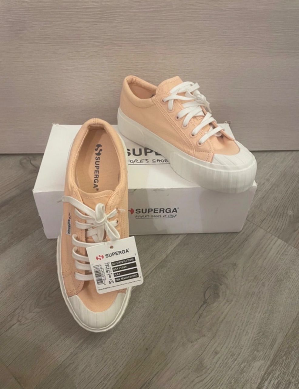 Superga Superga 2631 Stripe Platform Pink Peach Size 39