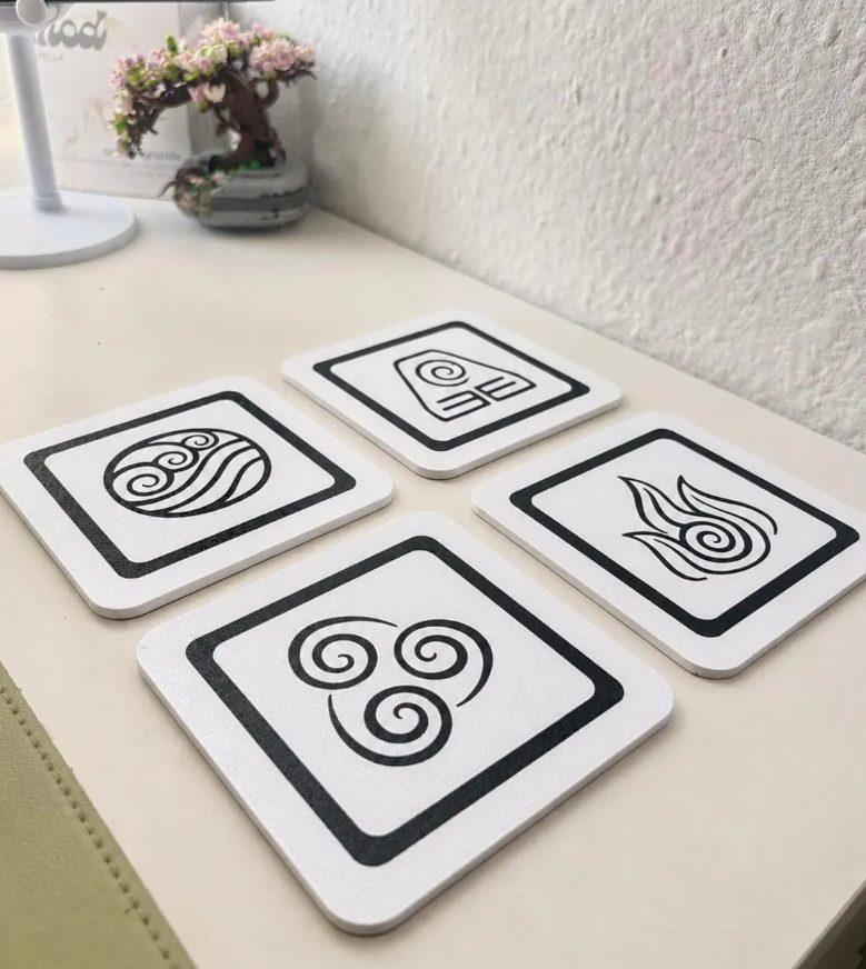 4er Set 3D-gedruckte Element-Untersetzer | Fantasy Fan-Art