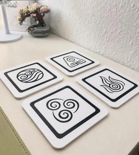 Ohne Marke 4er Set 3D-gedruckte Element-Untersetzer | Fantasy Fan-Art
