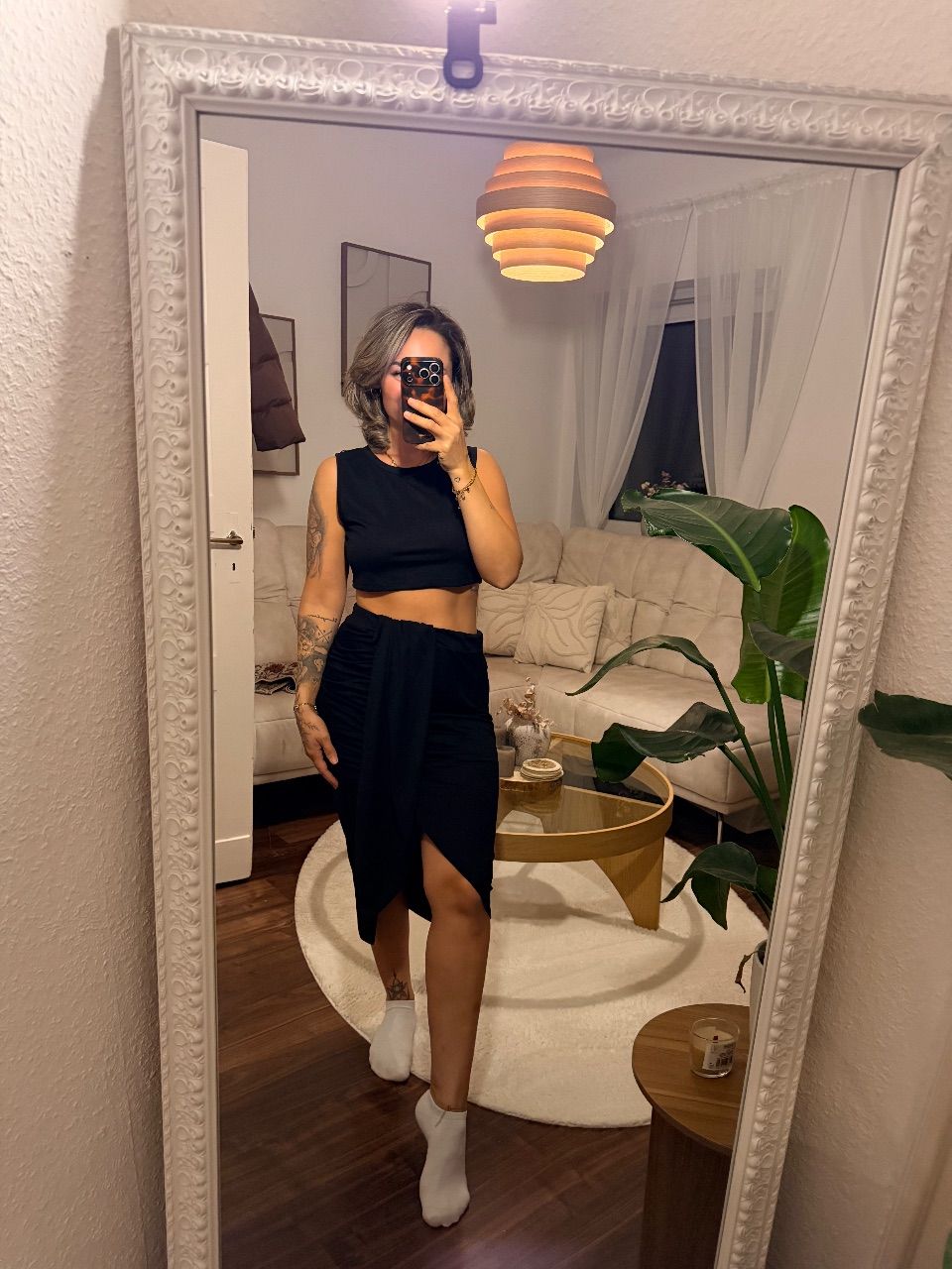 Zweiteiler Asymmetrischer Rock mit Croptop schwarz  Size L