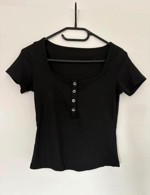 Ohne Marke Schwarzes geripptes Top mit Knöpfen Size L