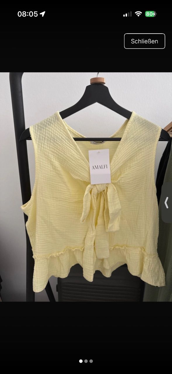 Amalfi Musselin Top Gelb mit Schleife  Size Einheitsgröße