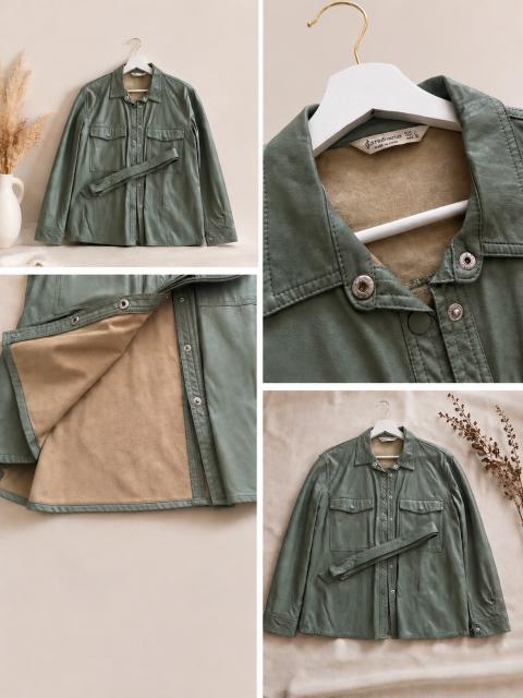 stradivarius Trendige Stradivarius Lederjacke | Sage Green Size L