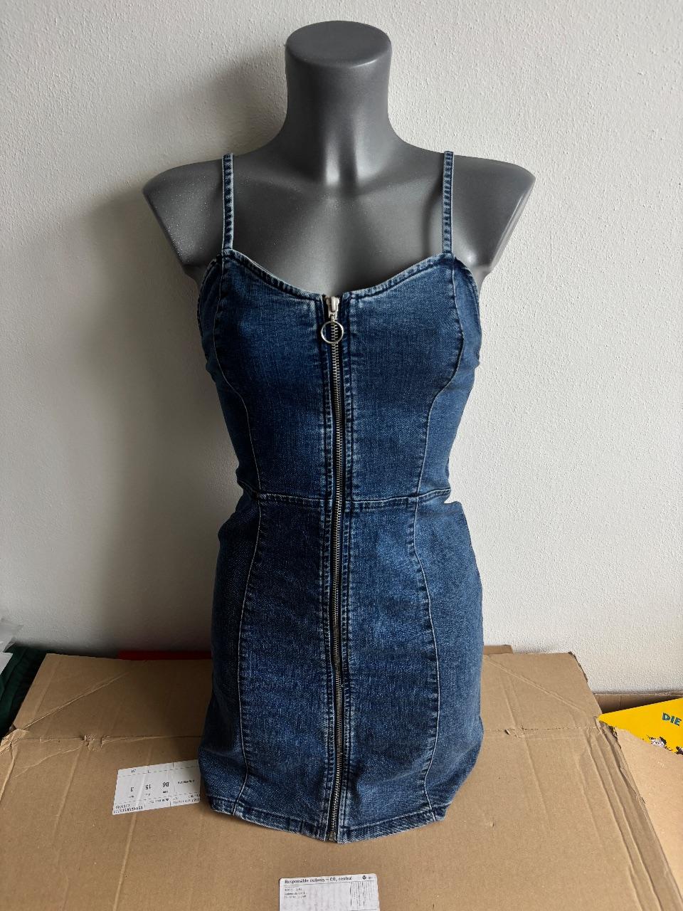 Denim Kleid Minikleid Jeans Blau Träger Eng Sommer Frühling