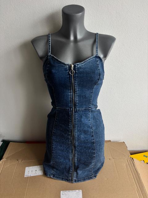Asos Denim Kleid Minikleid Jeans Blau Träger Eng Sommer Frühling Size XS