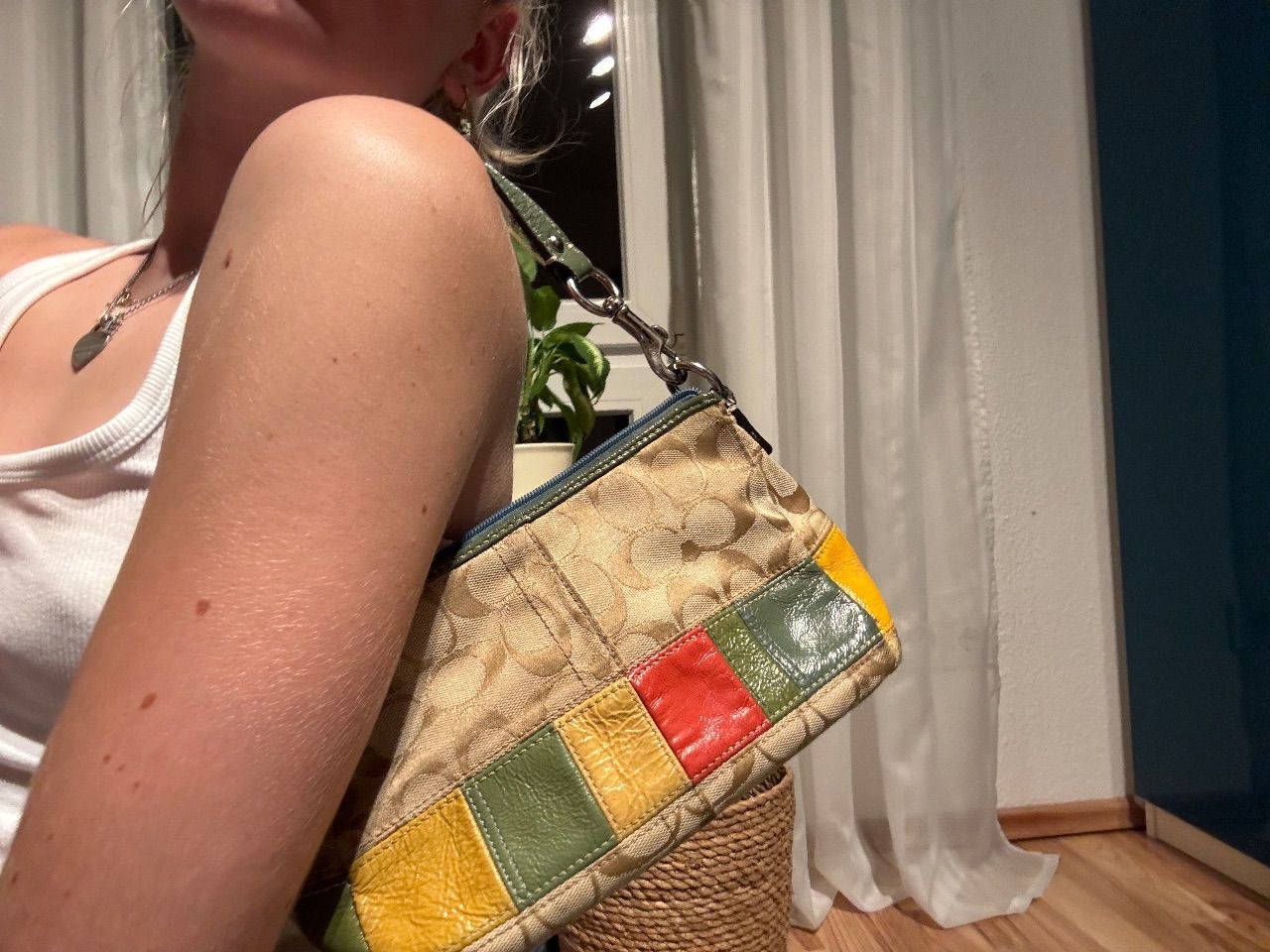 coach Coach Baguette Bag braun Canvas grün bunt Vintage 