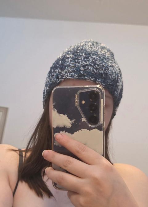 Selbstgemacht Handgemachte Strickmütze / Beanie | Blau-Weiß meliert | Selbstgemacht / Unikat