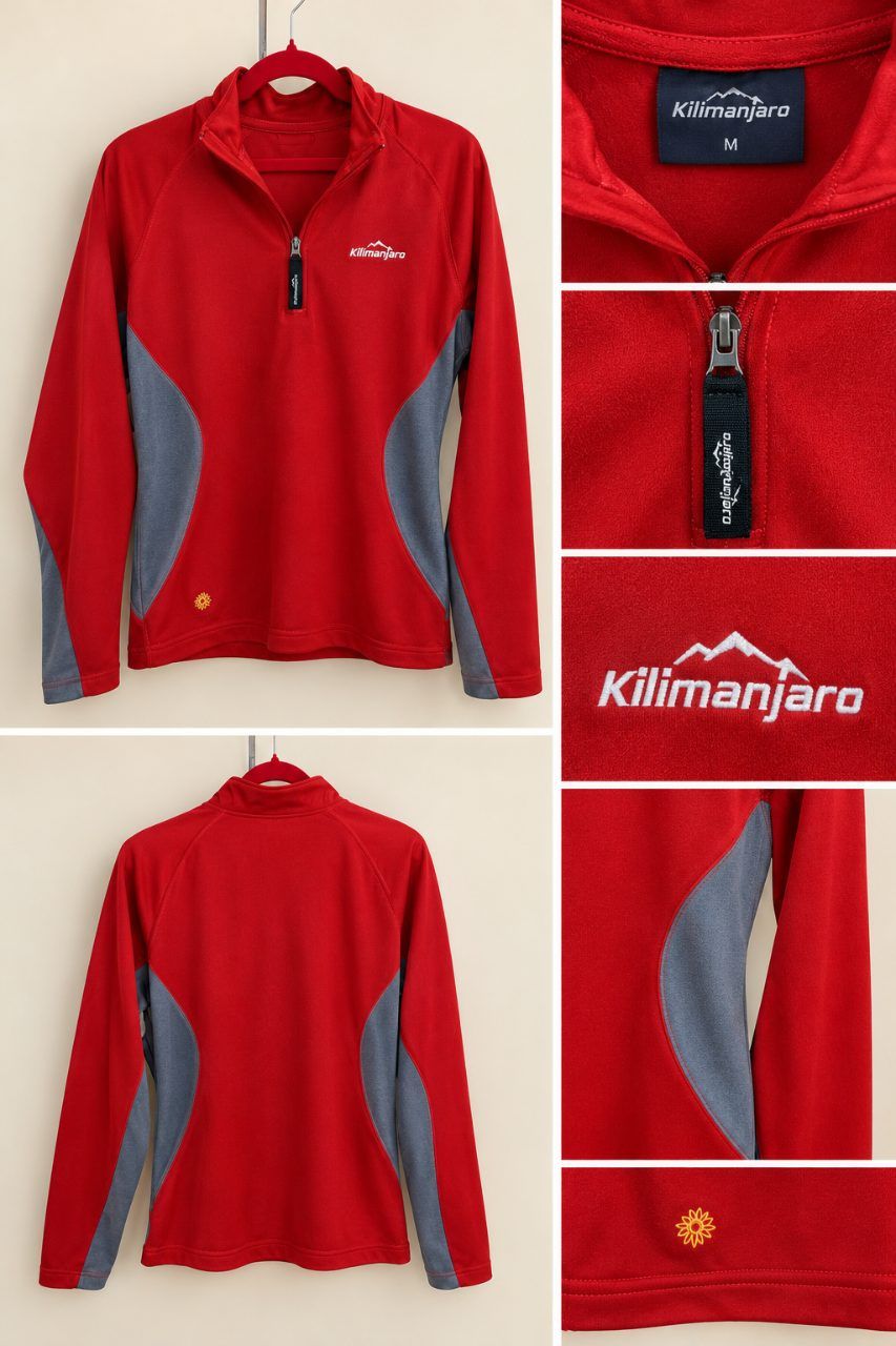 Kilimanjaro Sportliches Langarm-Funktionsshirt - Rot/ Grau Size M