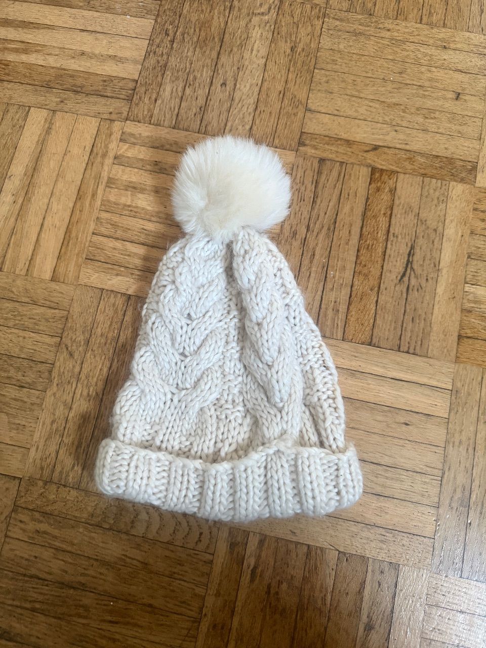 Ohne Marke Creme Strickmütze mit Bommel 🤍 Zopfmuster Wintermütze Beanie Grobstrick 