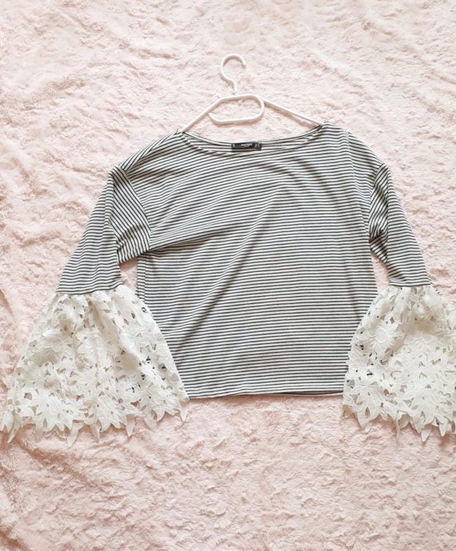 Mango Mango Cropped Shirt Gr. S - gestreift mit Häkelspitze-Ärmeln – Sehr gut! Size S