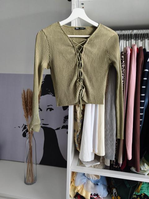 Zara Zara Langarmshirt Khaki Schnürung Size L