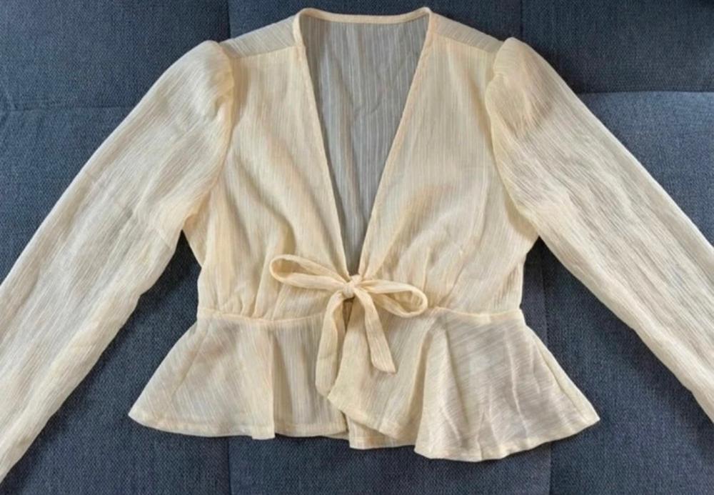Gelb- transparente Tie-Front Bluse mit Schößchen