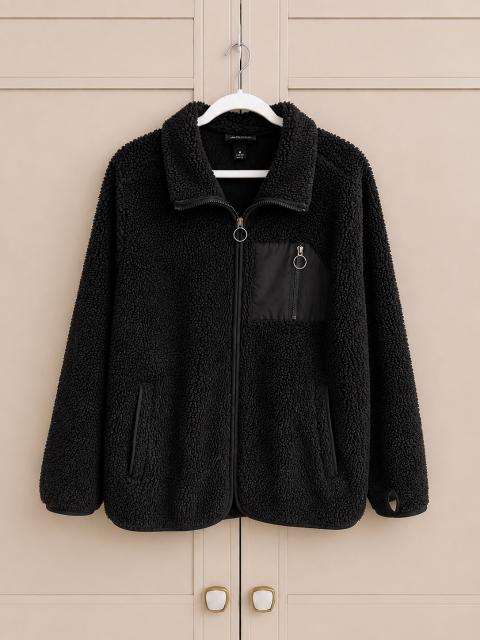 Monki Schwarze Fleecejacke, Teddyjacke, Monki, Größe M Size M