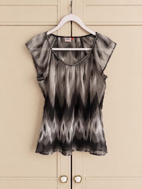 Only Graue Bluse, gemustert, schwarz, Glitzer, Only, Größe 36, transparent, y2k Size 36