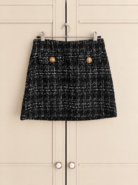 Ohne Marke Eleganter schwarzer Tweed Minirock, Goldknöpfen, Bouclé, Old Money Stil Size XS