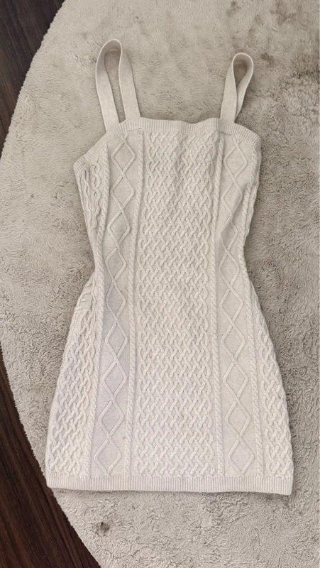 H&M Strickkleid H&M mit Zopfmuster - Größe S - Cremefarben Size S