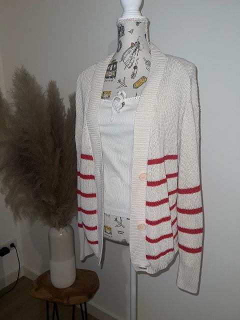 Tom Tailor Strickjacke weiss rot Gr. S Tom Tailor Size S