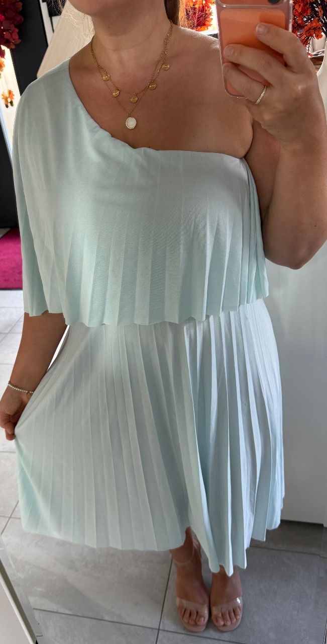 ASOS One Shoulder Plissee Kleid, türkis, Gr. 38 M Size 38