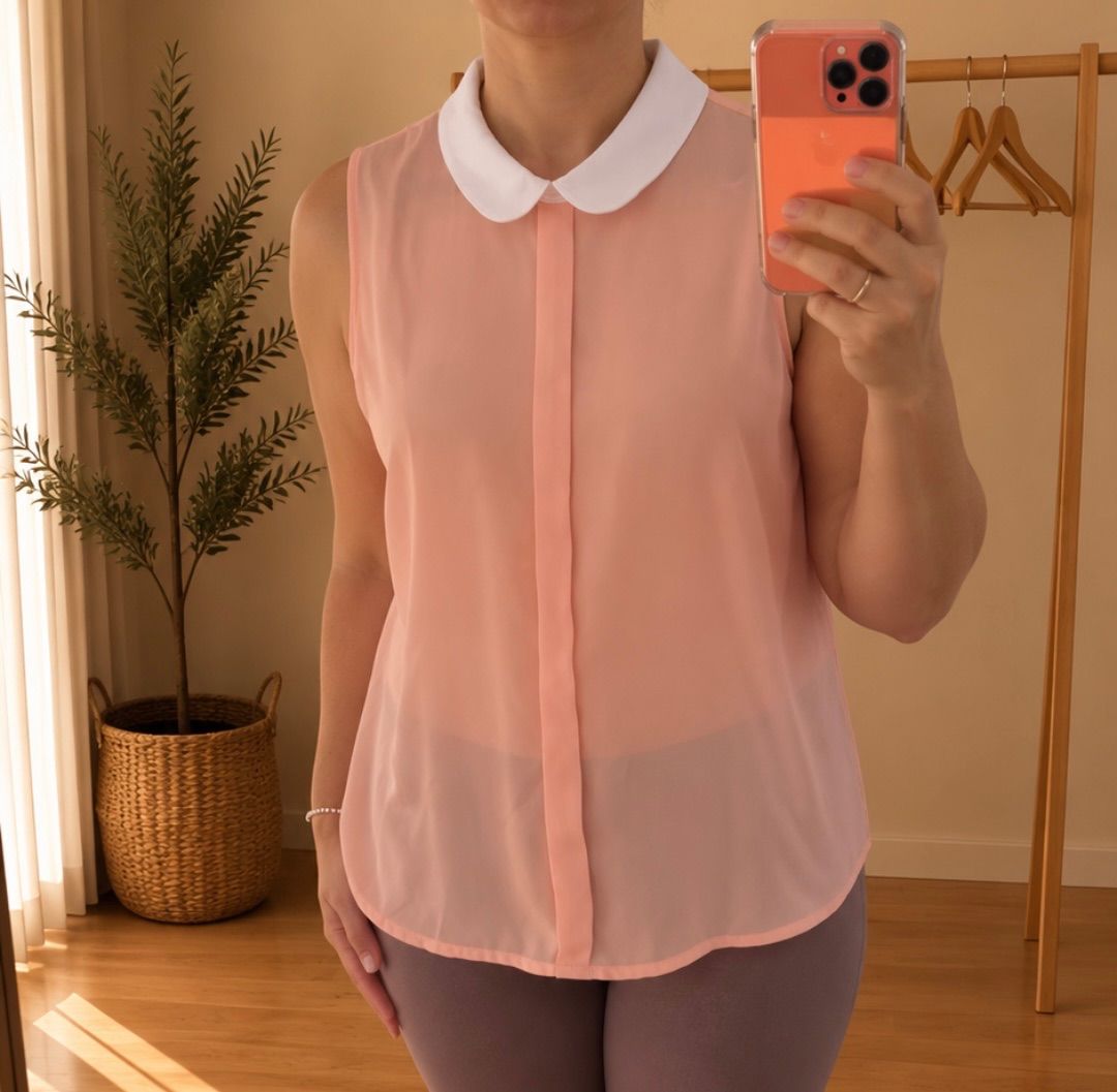 FB Sister Fishbone Sister rosafarbenes ärmelloses Oberteil/Bluse mit weißem Kragen, Größe  Size M