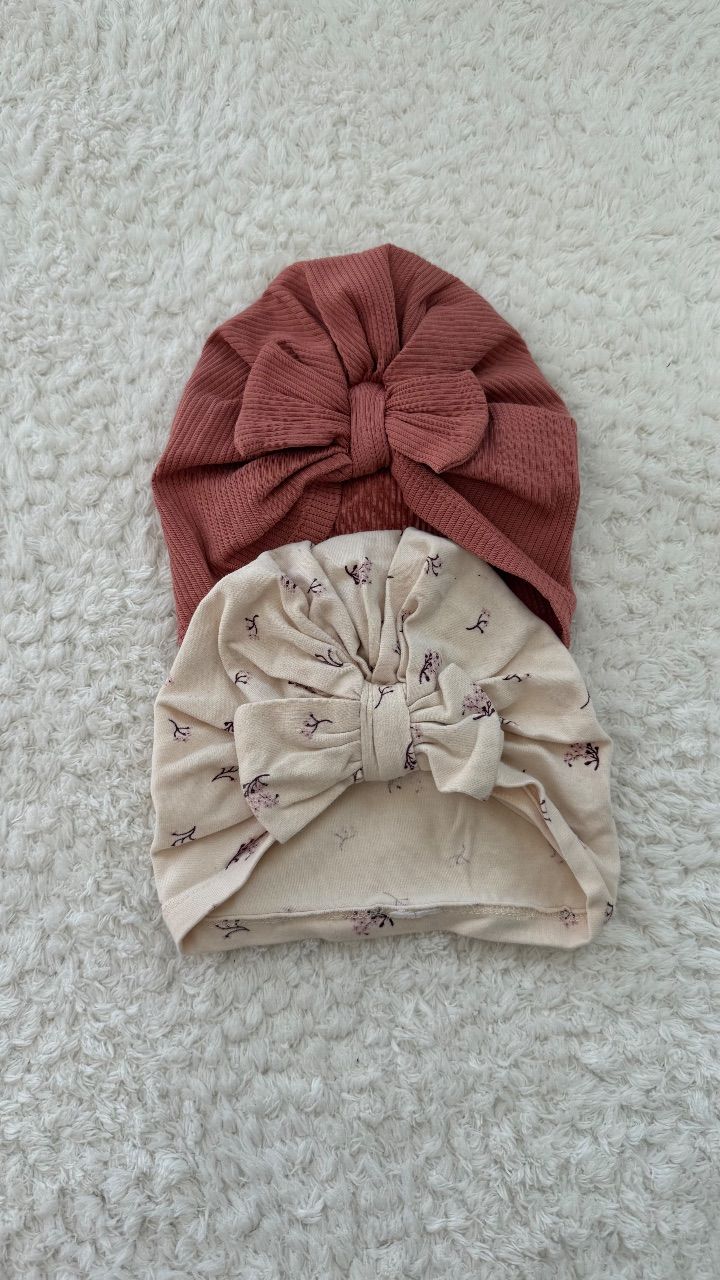 H&M H&M 2er-Pack Baby-Mützen mit Knotendetail, Naturweiß & Rosa, Größe 74/80 Size 80