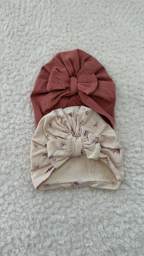 H&M H&M 2er-Pack Baby-Mützen mit Knotendetail, Naturweiß & Rosa, Größe 74/80 Size 80