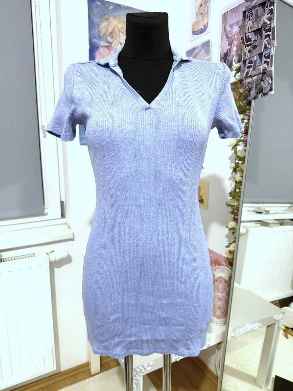 Clockhouse Clockhouse Rippstrick Kleid Hellblau / Babyblau – Gr. S – Figurbetont Size S
