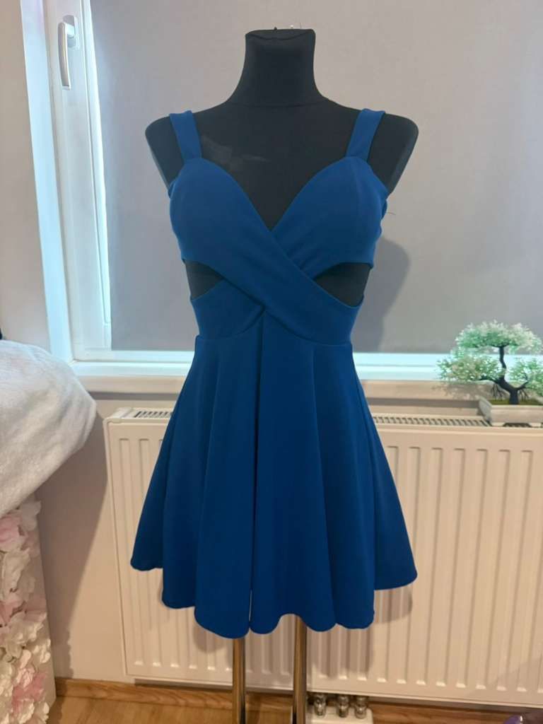 Ohne Marke Sexy Cocktailkleid in Royalblau – Cut-out Design & Wickeloptik – XS/S Size S