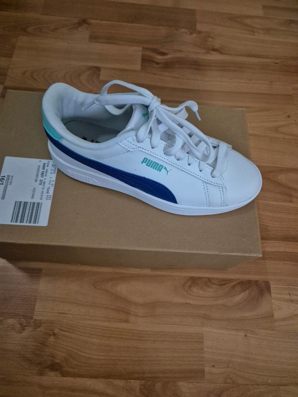 Puma  PUMA Smash 3.0 L Jr Sneaker Weiß / Blau Gr. 37,5 Size 37