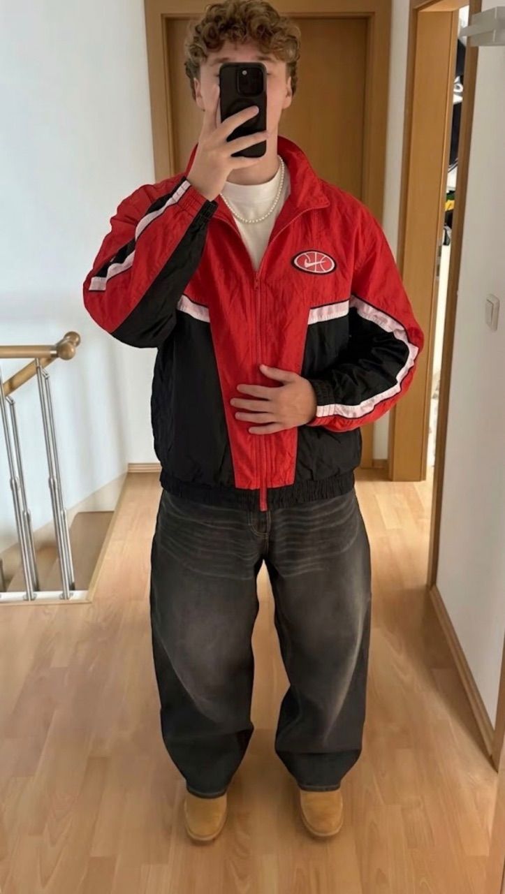 Nike Vintage Nike Basketball Windbreaker Track Jacket Rot/Schwarz – Gr. L Size L