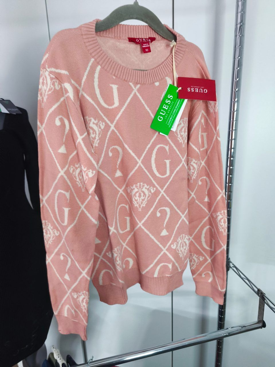 Guess Guess 75€ StrickPullover Baumwolle Monogramm Rosa weiß Gr. 10 Jahre 140 Neu Size 140