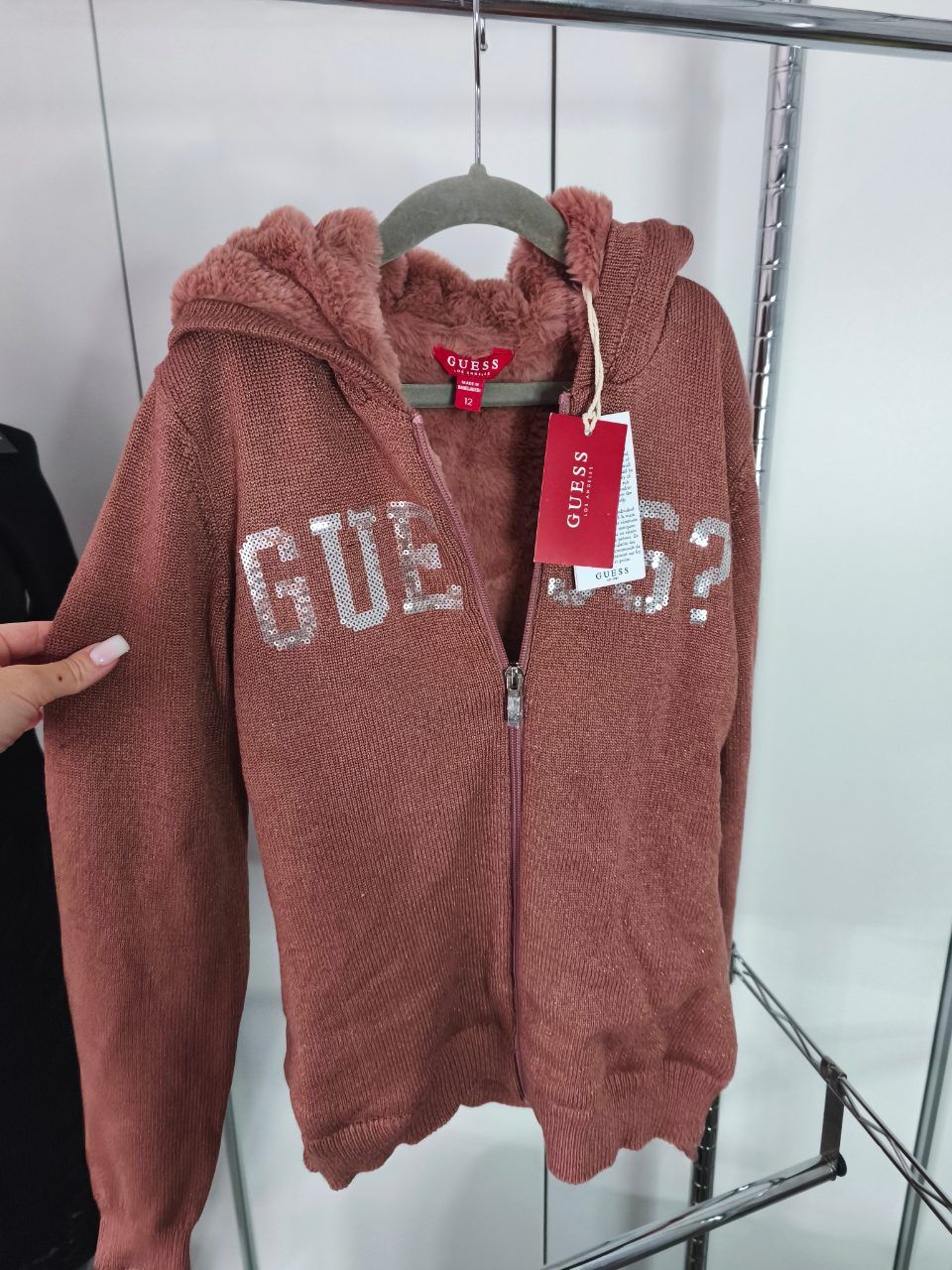 Guess Guess 85E Übergangs Strickjacke mit Kuschelfell rostbraun altrosa Gr. 12 Jahre 1 Size 152