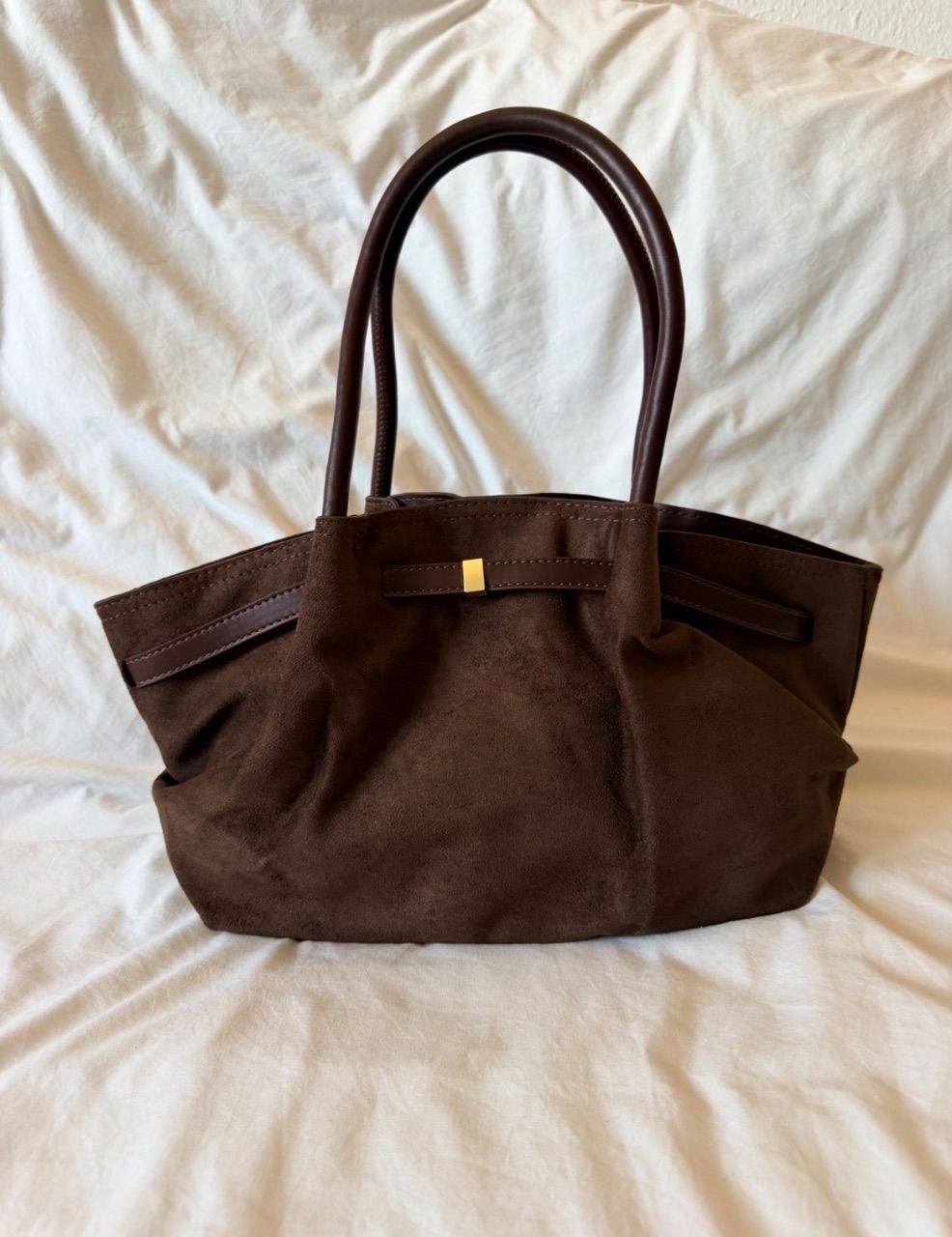 Vintage Braune große Tote Bag in Wildlederoptik | Perfekt für Uni 