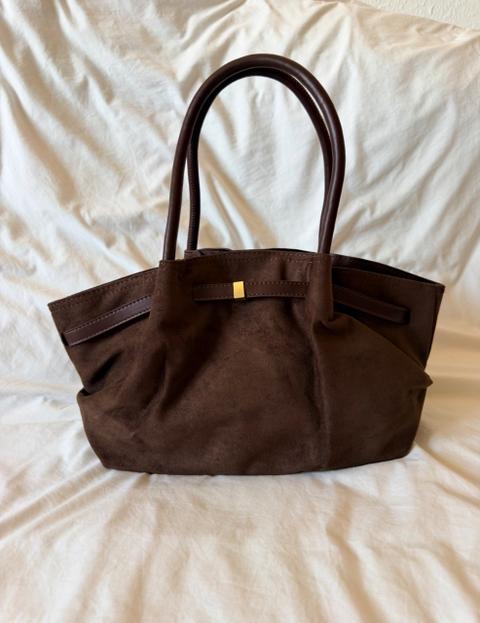Vintage Braune große Tote Bag in Wildlederoptik | Perfekt für Uni