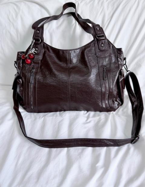 Vintage Große Y2K Schultertasche Braun Schwarz Uni Bag