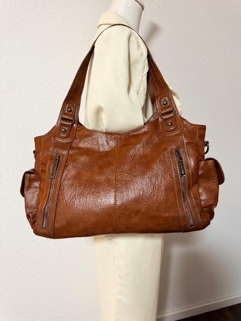 Vintage Große braune Schultertasche mit vielen Fächern | Uni & Alltag