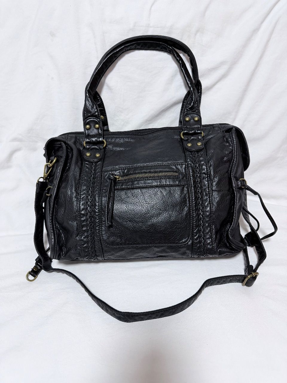 Vintage Schwarze Y2K Bag mit Flechtdetails | groß & geräumig