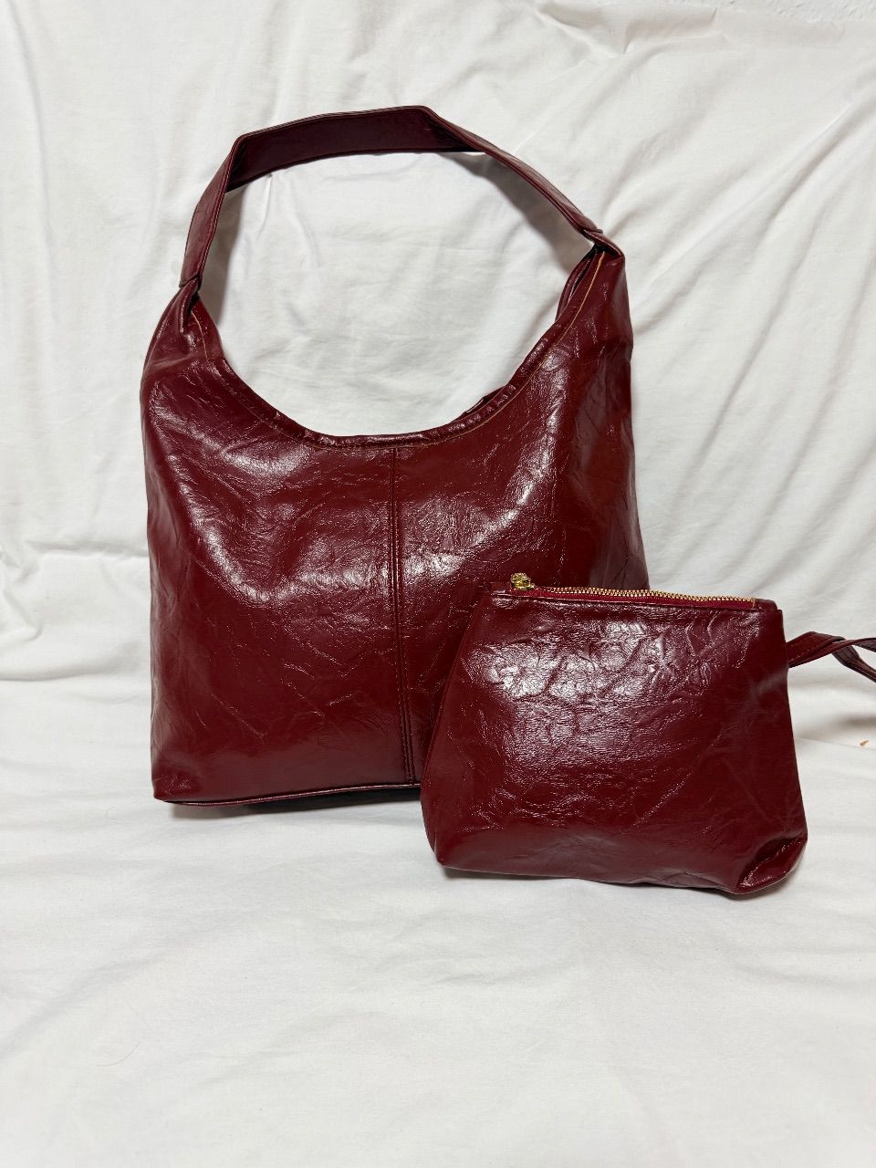 Vintage Y2K große Uni Tasche Burgunderrot Vintage Hobo Bag mit Pouch