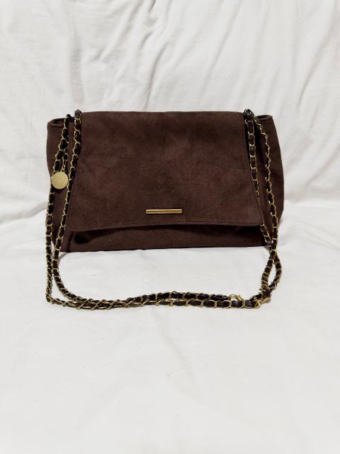 Vintage Braune Schultertasche in Wildlederoptik mit Kettenträger