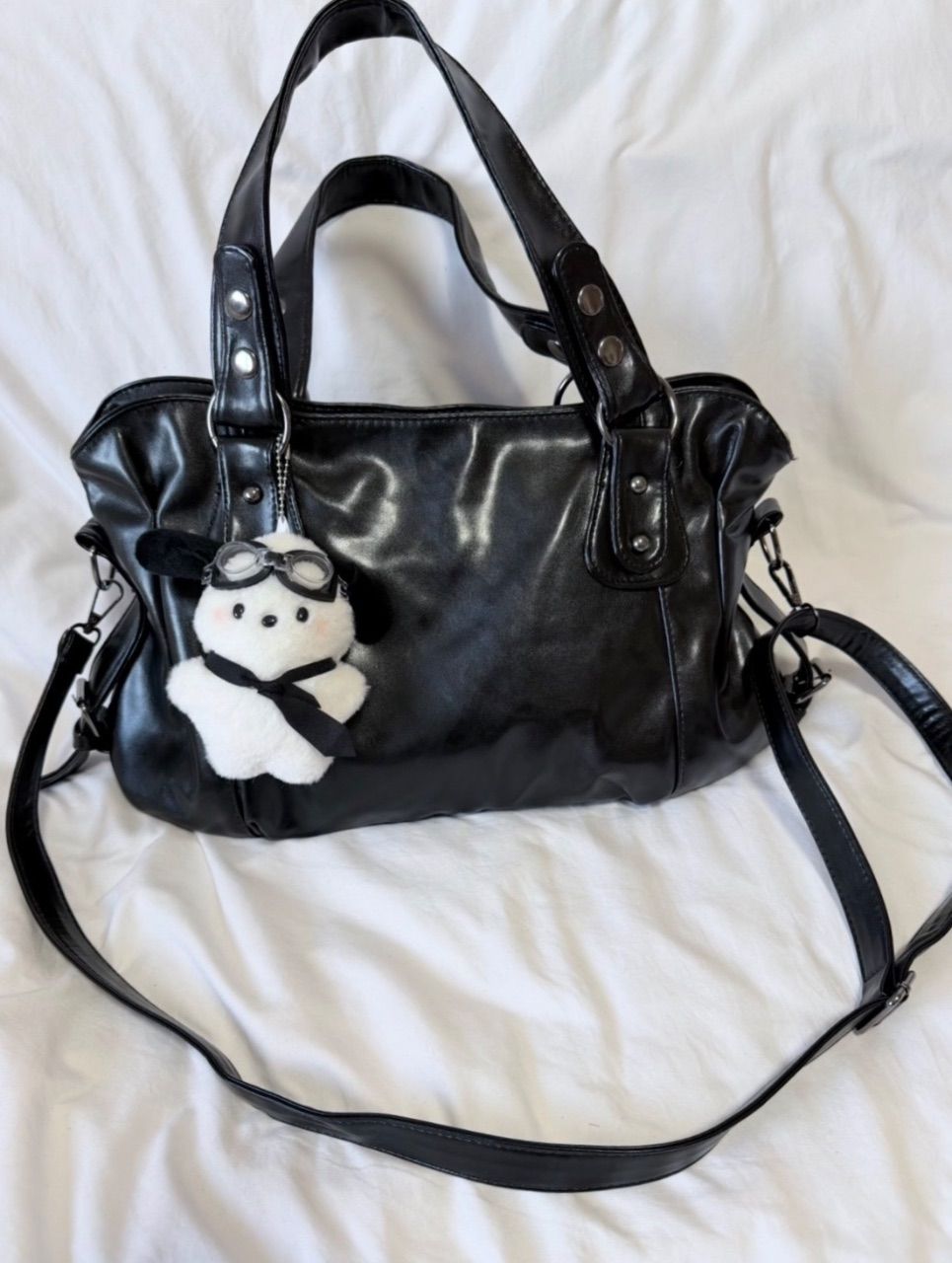 Vintage Große schwarze Y2K Uni Schule Tasche