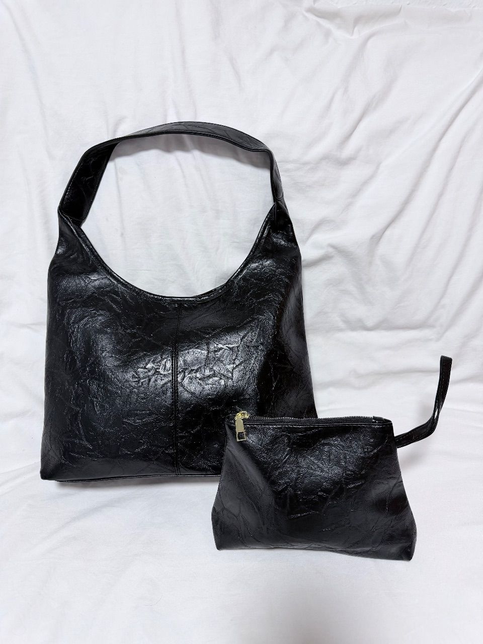 Vintage Y2K große Uni Tasche Schwarz Vintage Hobo Bag mit Pouch