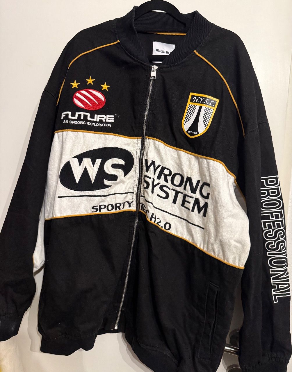 Bershka Bershka Racing Bomberjacke Schwarz/Weiß Size L