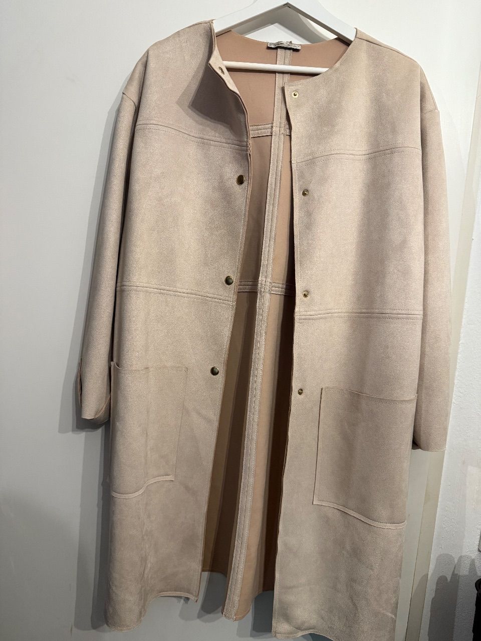 Zara Beiger langer Mantel / Cardigan in Wildlederoptik Size M
