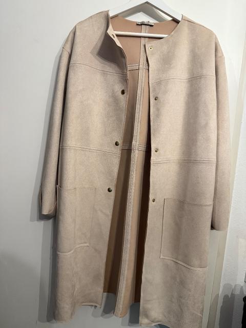 Zara Beiger langer Mantel / Cardigan in Wildlederoptik Size M