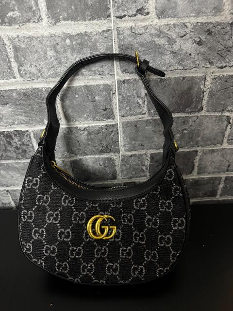 Ohne Marke Schultertasche GG Canvas schwarz/grau Reißverschluss gold Träger