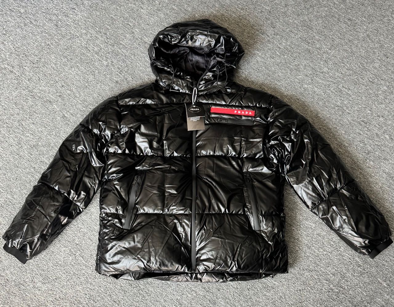 Ohne Marke Herren Winterjacke Schwarz Glanz Steppjacke mit Kapuze Daunenjacke Size L